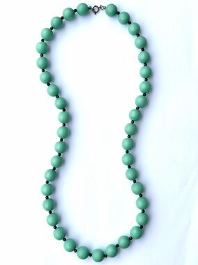Vintage Seafoam Mint Green Round Matte Beaded Necklace Spacer Beads Chunky 23”
